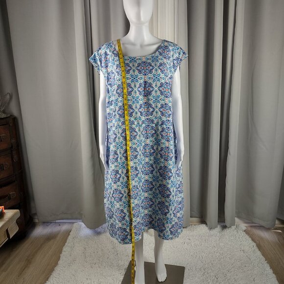 Jessica London Blue Ikat Linen Sheath Dress Plus Size | Empire Waist, Size 26W - Picture 6 of 13